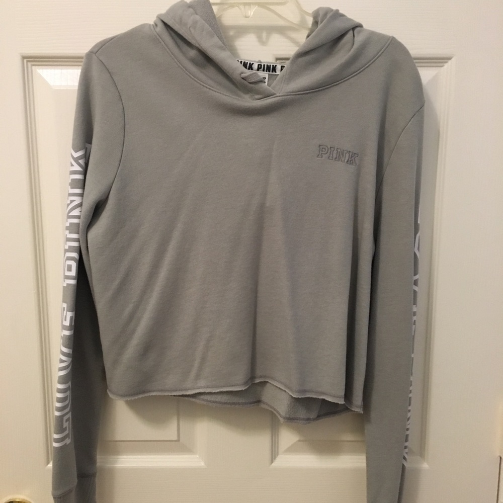 PINK gray crop hoodie